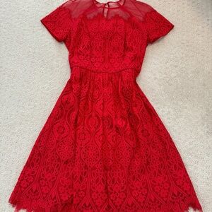 Maggy London Red Lace Midi Dress